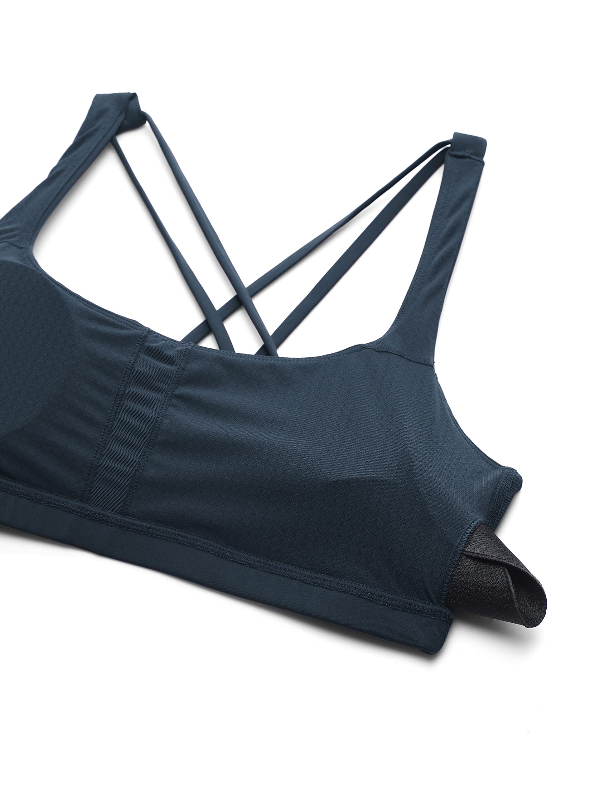 CRZ YOGA Women's Low Impact Strappy Sports Bra - Low Cut Wirefree Padded Yoga Bra Criss Cross Back True Navy Medium