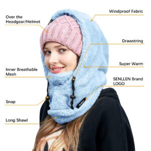 Senllen Balaclava Cold Weather Fleece Windproof Ski Mask Winter Breathable Thermal Face Mask Neck Warmer Scarf Helmet Hood for Men/Women Ice Blue