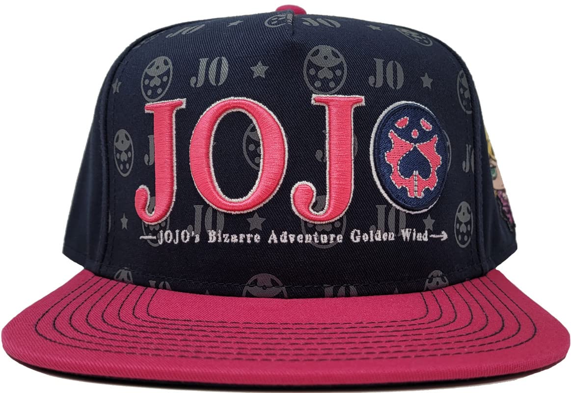 JoJo's Bizarre Adventure Adult Anime Snapback Flat Bill Baseball Hat Golden Wind Symbols Pink and Black Cap for Men Women