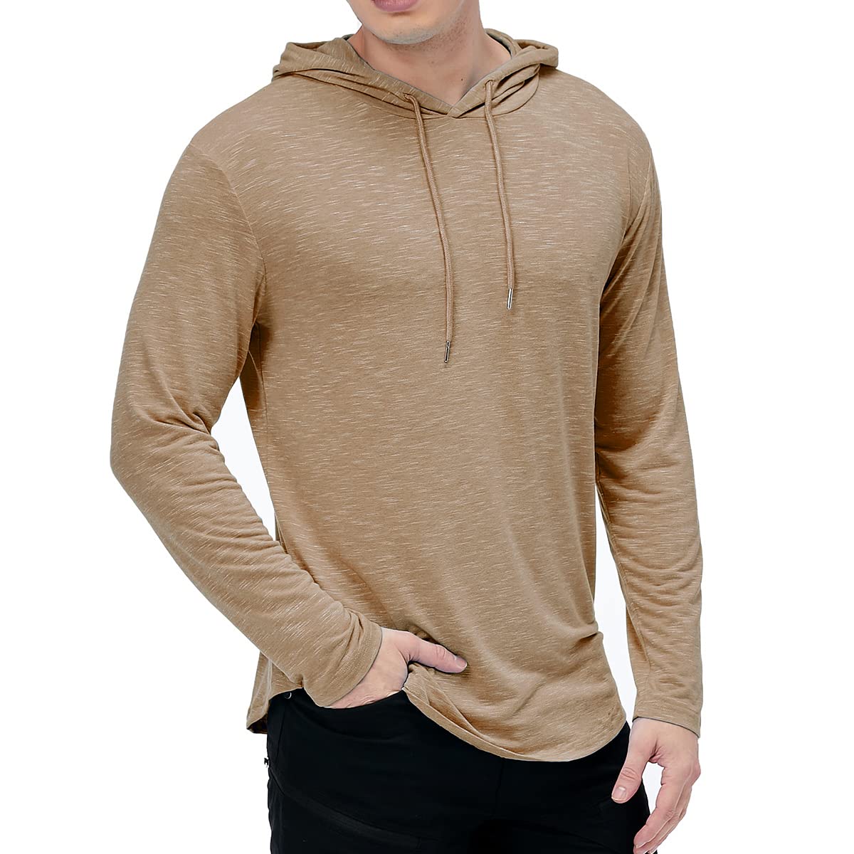 MANSDOUR Men's Athletic Hooded Shirts Long Sleeve Workout Sport Hoodie Casual Running T Shirt Quick Dry Pullover Top Lightweight Golf Shirts Fashion Solid Color Active Gym Sweatshirt