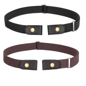 2 Pack No Buckle Stretch Belt for Women and Men Elastic Waist Belt up to 72 Inches for Jeans Pants (Black+Coffee, Pants Size 31"-50")