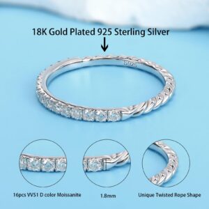 getlove Moissanite Wedding Band Twisted Rope Moissanite Half Eternity Band 0.36ct Cable Motif 18K Gold Plated 925 Sterling Silver Stackable Rings Lab Created Diamond Size 4-11, Gemstone, Moissanite