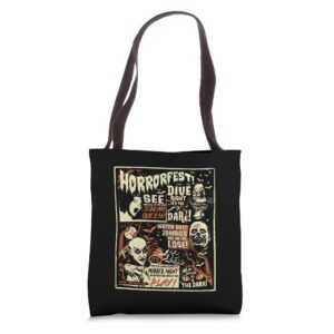 vintage horrorfest halloween movie poster old time horror tote bag