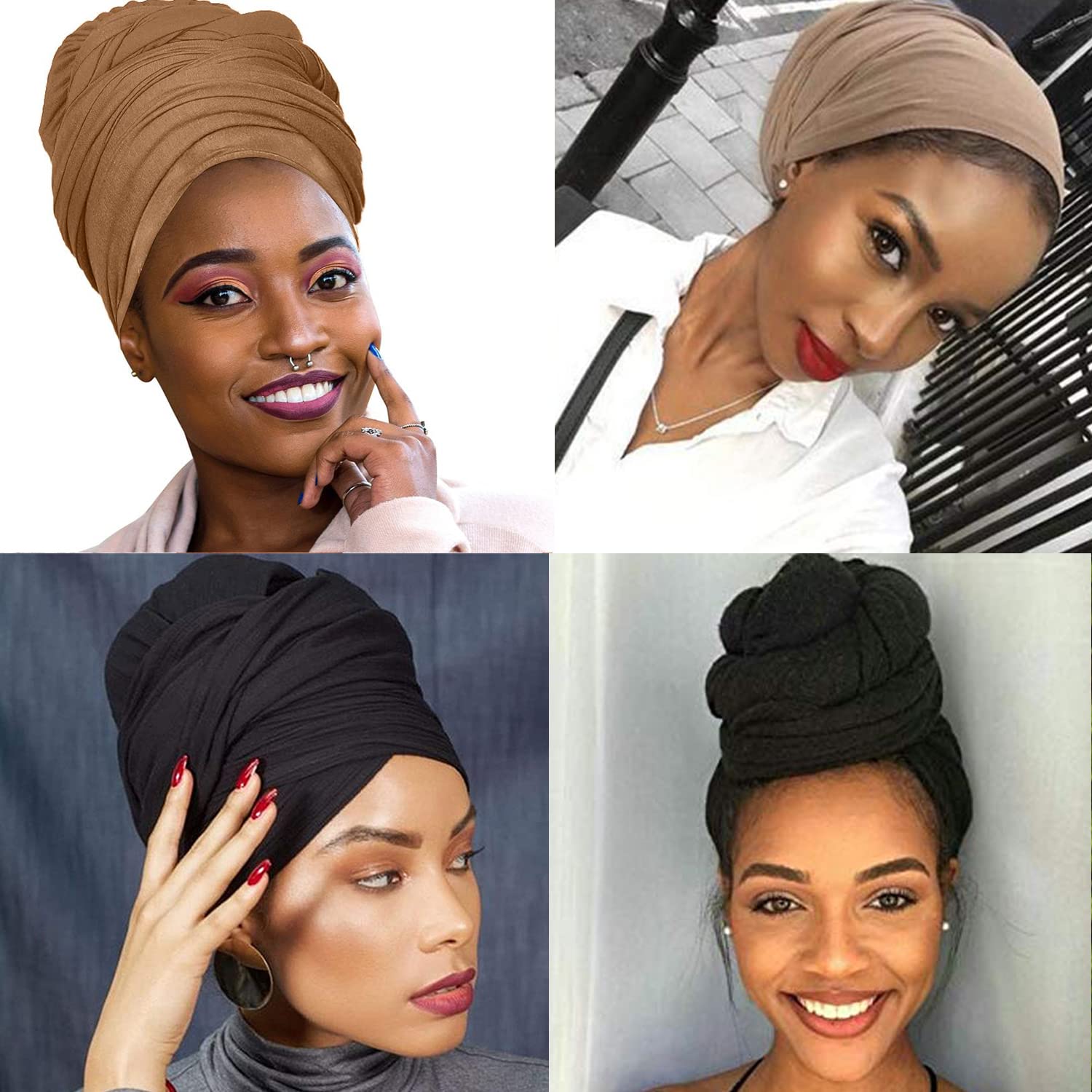 Youme Head Wraps for Women Large Headband Turban Scarf for Black Hair band African Stretch Jersey Turban Hair Band