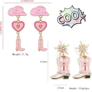 Skyfun 2 Pairs of Cowboy Boot Earrings Western Country Y2K Dangle Earrings Handmade Cute Nashville Cowgirl Pink Earrings for Women Snowflower Jewelry Gift for Women Costume Mother's Day Gifts