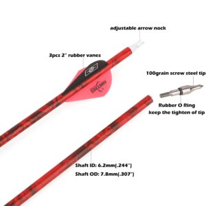 ZSHJGJR 30" Carbon Arrows Archery Hunting Arrows Spine 500 with Removable Tips Targeting Practice Arrows for Compound Recurve Bow (12, Red)