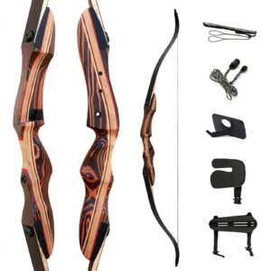 deerseeker archery 62" takedown recurve bow set for adults & youth with right hand & left handed laminated wooden riser bow hunting target shooting 20-60lbs（rh 50lb）