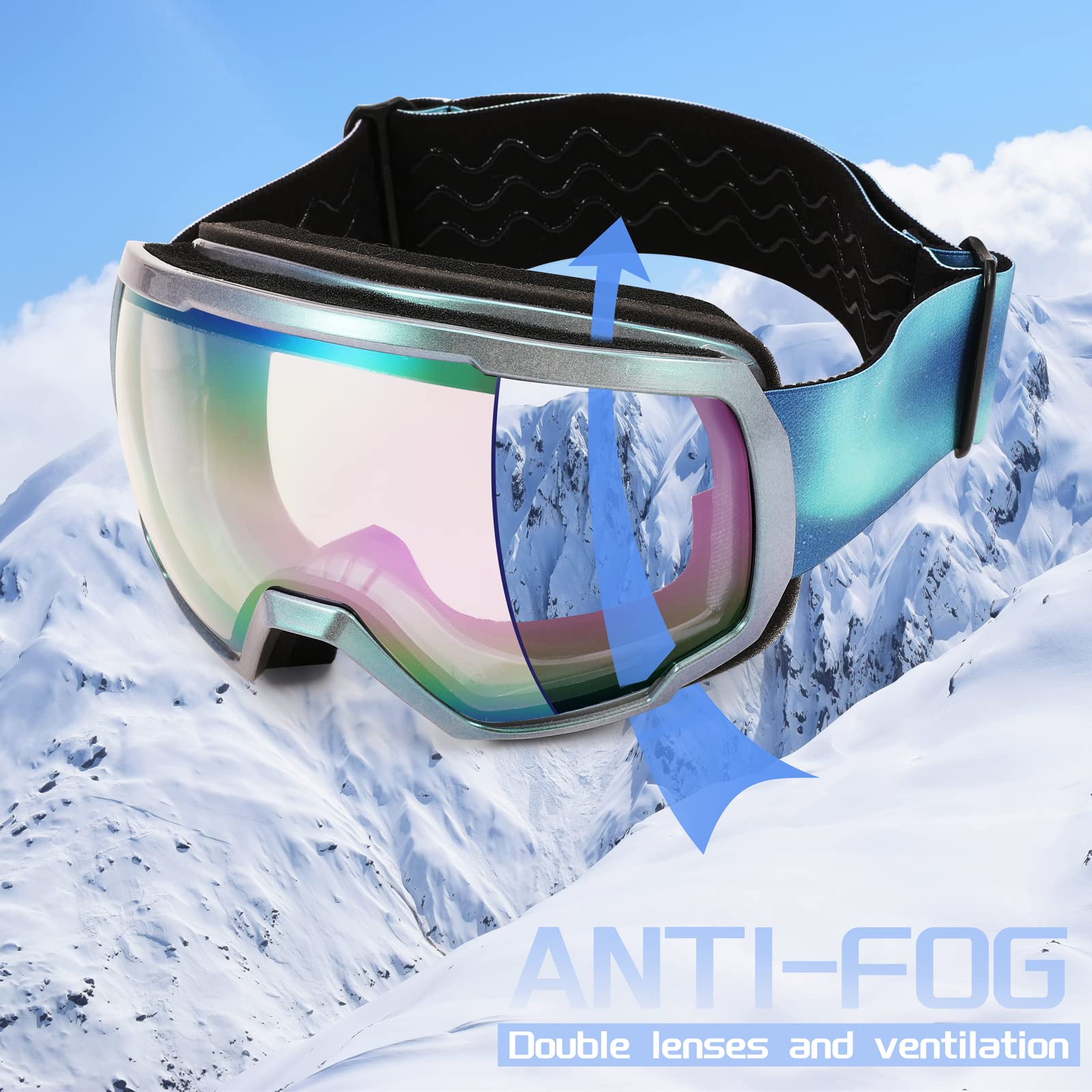 FEISEDY Goggles OTG - Over Glasses Motorcycle/Ski/Snowmobile Goggles for Men Women & Youth - 100% UV Protection B2960