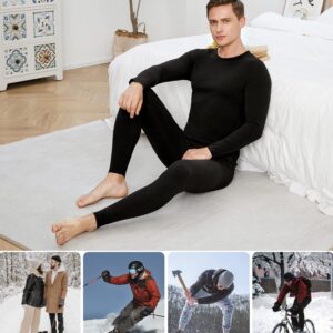 INNERSY Men's Thermal Underwear Set Lightweight Base Layer Long Johns for Winter Exercise(Black,X-Large)