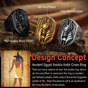 FaithHeart Old-school Women Anubis Band Ring Stainless Steel Shield Shape Ankh Protection Jewelry