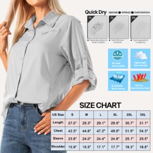 Jessie Kidden Women's Quick Dry Sun UV Protection Convertible Long Sleeve Shirts for Hiking Camping Fishing Sailing (5024 Grey M)