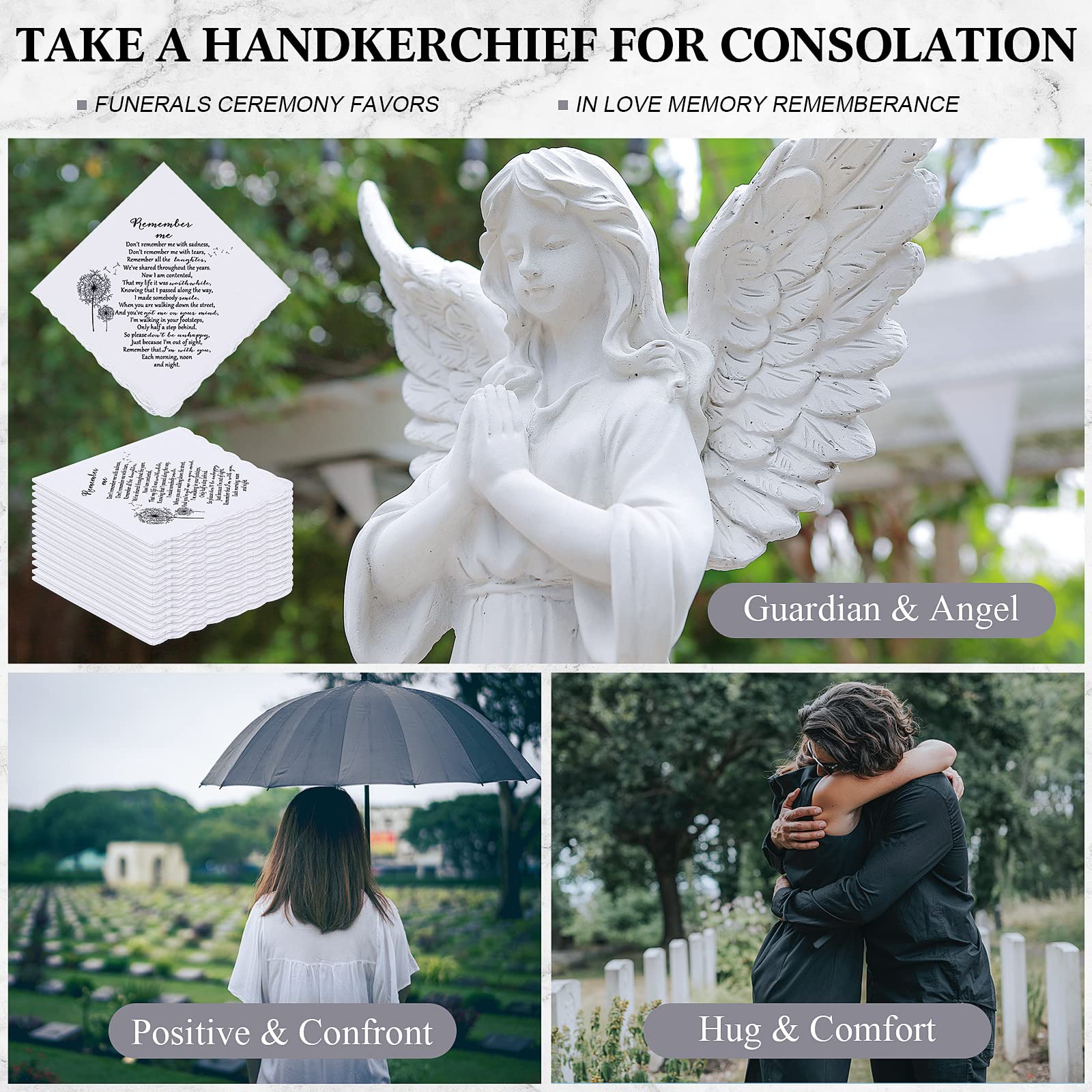 Unittype Memorial Gifts Handkerchief Funeral Favors Sympathy Handkerchiefs Remembrance Celebration of Life Bereavement Gifts(50 Pcs, Dandelion Style)