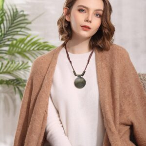 Sanfenly 6Pcs Long Pendant Necklaces for Women Vintage Style Bohemian Tribal Tassel Leaf Leather Necklace Adjustable Statement Handmade Wood Brown Sweater Necklace Set