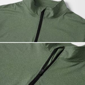 MANSDOUR Men's Quick-Dry Active Sports Shirts Quarter Zip Long Sleeve Athletic Running Pullover Tops Outdoor Workout Golf Sweatshirt Dark Green