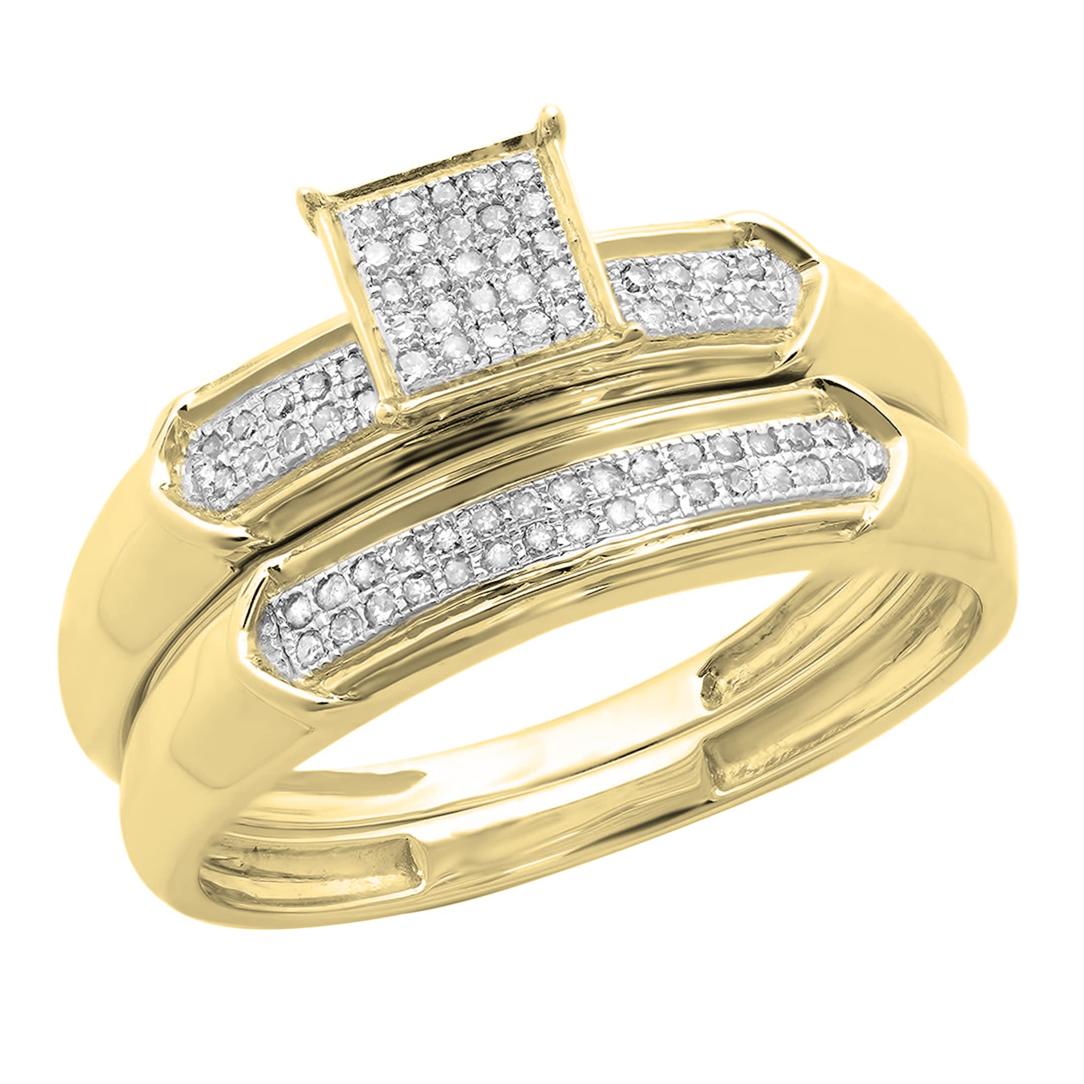 Dazzlingrock Collection Round White Diamond Square Head Wedding Ring Set for Women (0.25 ctw) in Yellow Plated Sterling Silver Size 7