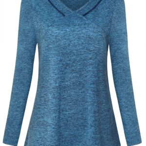 MISS FORTUNE Womens Yoga Shirts Long Sleeve V Neck Workout Clothes Quick Dry Workout Ruuning Athletic Blue 3XL