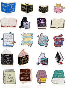 kajaia 20 pcs book pins book lover gifts cat cartoon cute brooch bookish pin halloween christmas gifts decorative lapel pin aesthetic pin for women backpack clothing bag jackets