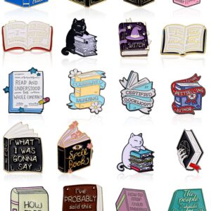 Kajaia 20 Pcs Book Pins Book Lover Gifts Cat Cartoon Cute Brooch Bookish Pin Halloween Christmas Gifts Decorative Lapel Pin Aesthetic Pin for Women Backpack Clothing Bag Jackets