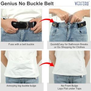 2 Pack No Buckle Stretch Belt for Women and Men Elastic Waist Belt up to 72 Inches for Jeans Pants (Black+Coffee, Pants Size 31"-50")