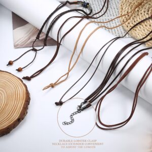 Sanfenly 6Pcs Long Pendant Necklaces for Women Vintage Style Bohemian Tribal Tassel Leaf Leather Necklace Adjustable Statement Handmade Wood Brown Sweater Necklace Set