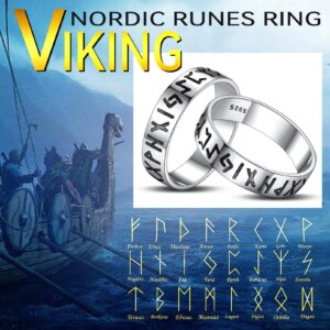 FaithHeart Sterling Silver Rune Band Rings for Women Norse Viking Runes Pinky Ring Size 5