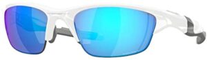 oakley men's oo9153 half jacket 2.0 low bridge fit rectangular sunglasses, white/prizm sapphire, 62 mm