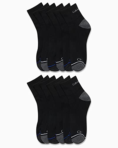 Calvin Klein Men's High Quarter Socks - 12 Pack Breathable Soft Cushion Mini Crew Athletic Socks for Men (Shoe Size: 6-12.5), Size 7-12, Black Assorted