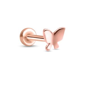 Rose-Tone 316 Stainless Steel Threadless Push Pin Nose Ring Labret Monroe Stud Butterfly, 3/8" (10mm) Post Length 16G