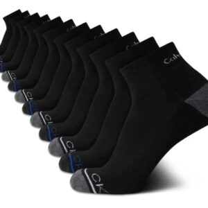 Calvin Klein Men's High Quarter Socks - 12 Pack Breathable Soft Cushion Mini Crew Athletic Socks for Men (Shoe Size: 6-12.5), Size 7-12, Black Assorted