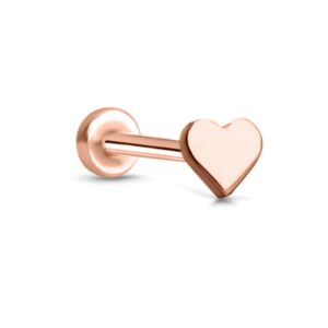 Rose-Tone 316 Stainless Steel Threadless Push Pin Nose Ring Labret Monroe Stud Heart, 3/8" (10mm) Post Length 18G