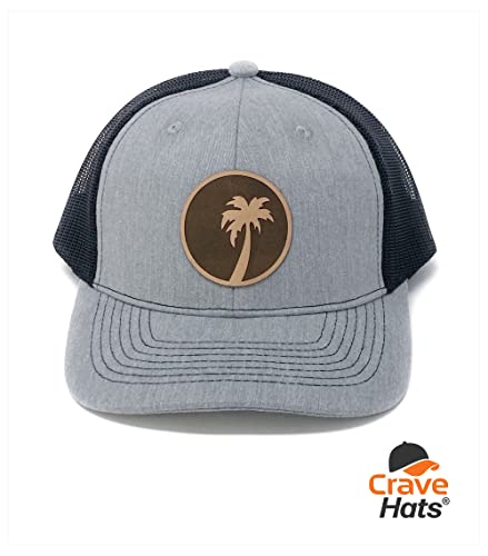 CRAVE HATS Palm Tree Trucker Hat, Palm Tree Hat, Beach Trucker Hat, Trucker Hats Beach (Gray/Black)