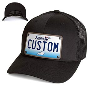 custom kentucky license plate snapback trucker hat printed on leather patch. kentucky