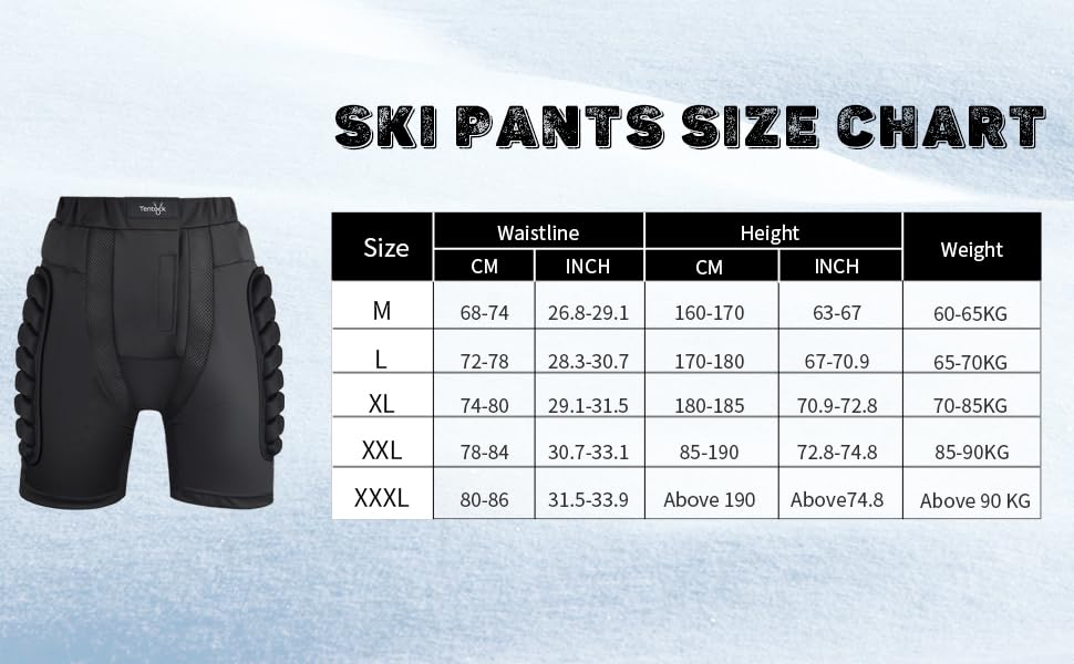 Tentock 3D Protective Hip for Snowboarding，Butt Padded Safety Impact Shorts EVA Protection Pad for Skating Outdoor（M）