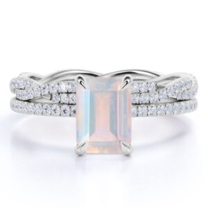 pb collection emerald cut created moonstone twisted pave wedding band engagement ring bridal set in 925 sterling silver 12