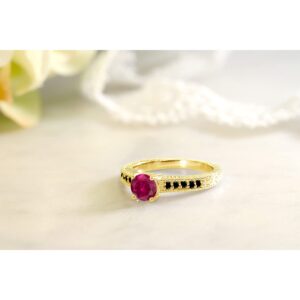 Gem Stone King Build your Own Personalized 6mm and 1.5mm Round Birthstones 18K Yellow Gold Plated Silver Ring (Size 8)