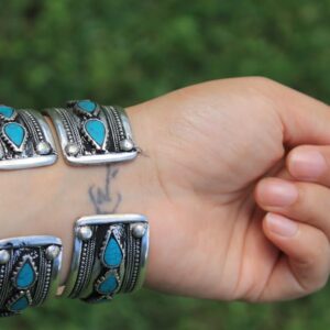 Multi-Stone Blue Stabilized-Turquoise Adjustable Cuff Bracelet | Unique Boho Jewelry for Men & Women