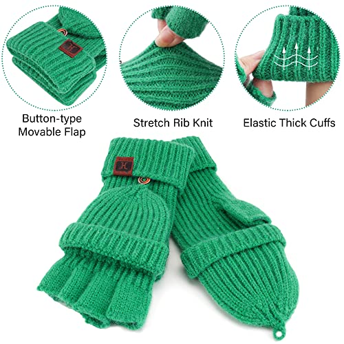 ZASFOU Women Winter Fingerless Gloves Warm Half Finger Knit Gloves and Mittens in Cold Weather