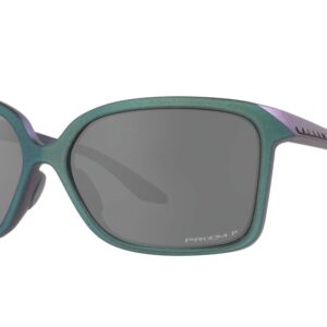 Oakley Women's OO9230 Wildrye Butterfly Sunglasses, Matte Silver/Blue Colorshift/Prizm Black Polarized, 61 mm