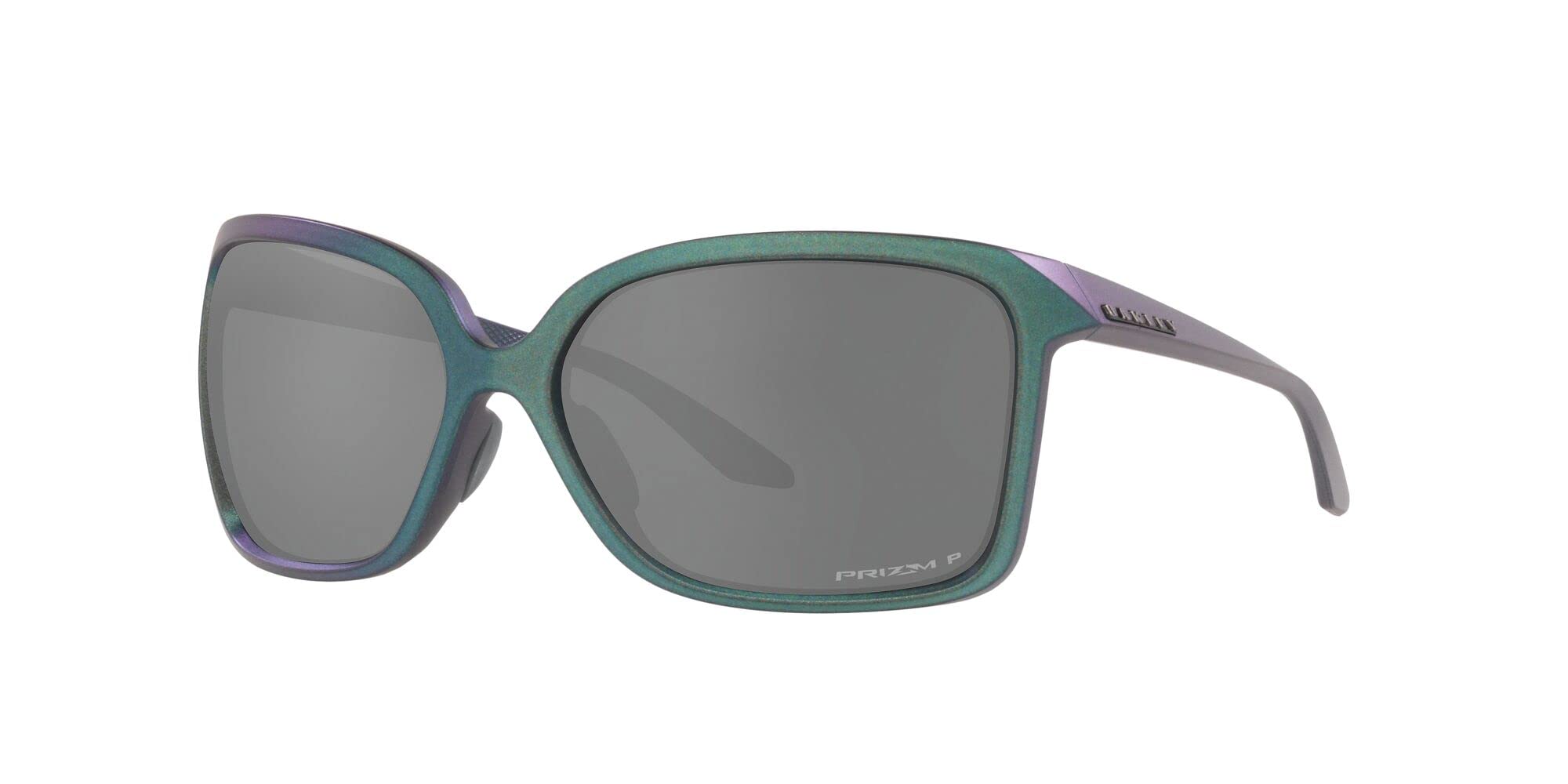 Oakley Women's OO9230 Wildrye Butterfly Sunglasses, Matte Silver/Blue Colorshift/Prizm Black Polarized, 61 mm