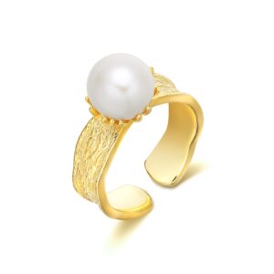 AENEAS Gold Plated Pearl Ring Sterling Silver Pearl Rings for Women Adjustable Open Real Natural Freshwater Pearl Band Ring Jewelry Gifts for Women