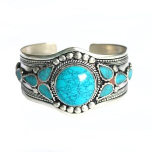 Multi-Stone Blue Stabilized-Turquoise Adjustable Cuff Bracelet | Unique Boho Jewelry for Men & Women