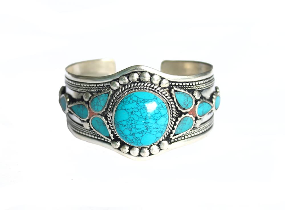 Multi-Stone Blue Stabilized-Turquoise Adjustable Cuff Bracelet | Unique Boho Jewelry for Men & Women