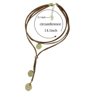 XULAVA Boho Choker Necklaces for Women,Brown Suede Layered Necklace for Women Teen Girls Boho Jewelry Long Necklaces Birthday Gifts for Her