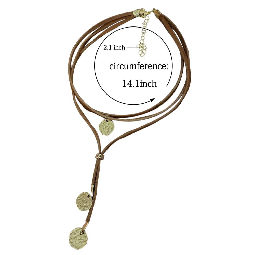 XULAVA Boho Choker Necklaces for Women,Brown Suede Layered Necklace for Women Teen Girls Boho Jewelry Long Necklaces Birthday Gifts for Her