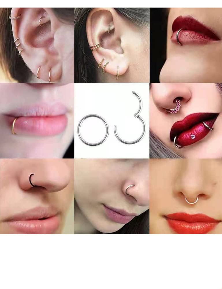 5Pcs Surgical Stainless Steel 16G 18G Sleeper Small Hoop Earrings for Women Men Boys Girls Septum Hinged Clicker Nose Lip Ring Helix Daith Cartilage Tragus Tiny Mini Huggie Hoops Piercings