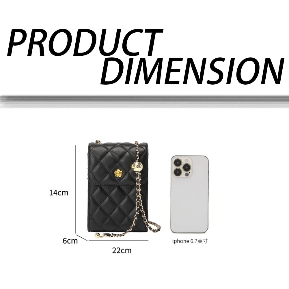 Women Quilted Square Flap Shoulder Bag Fancy Chain Strap Clutch Purse Cross-body Satchel Handbag (Black)