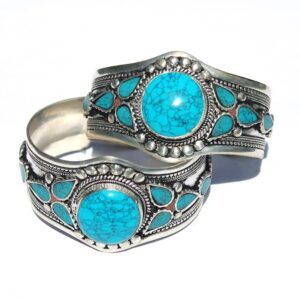 Multi-Stone Blue Stabilized-Turquoise Adjustable Cuff Bracelet | Unique Boho Jewelry for Men & Women