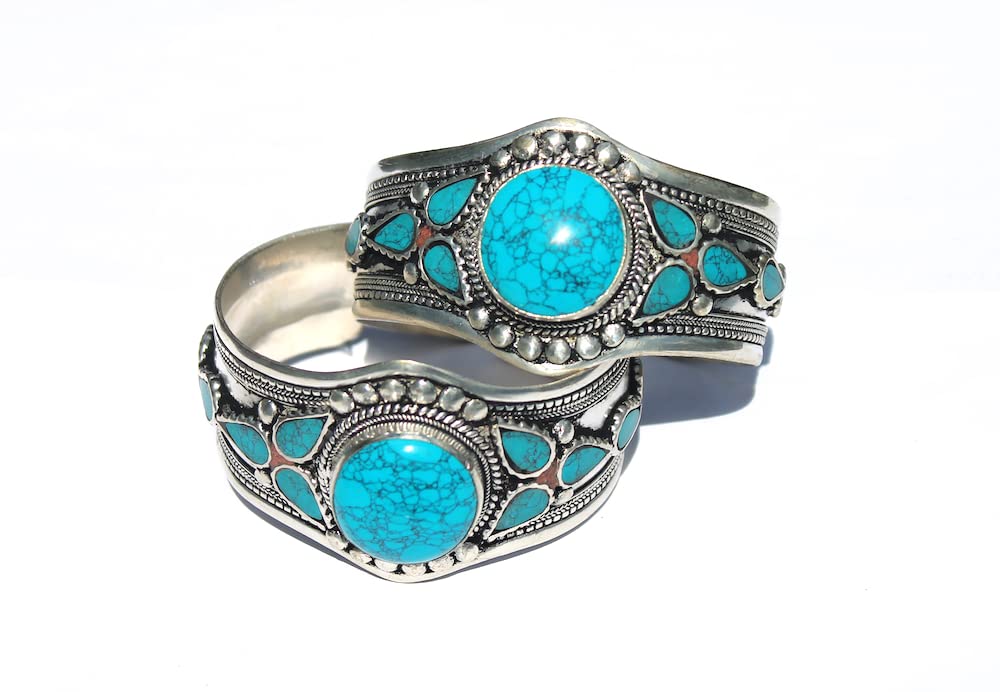 Multi-Stone Blue Stabilized-Turquoise Adjustable Cuff Bracelet | Unique Boho Jewelry for Men & Women