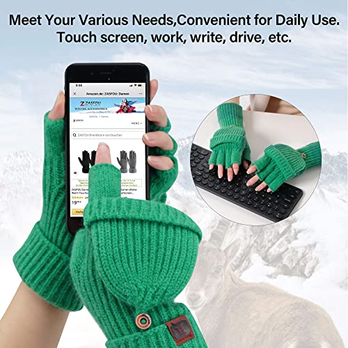 ZASFOU Women Winter Fingerless Gloves Warm Half Finger Knit Gloves and Mittens in Cold Weather