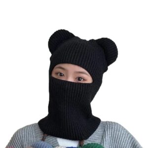 Joytrends Winter Hat Warm Hooded Scarf Hat Balaclava Knit Skull Beanie Hat for Women Girls Black